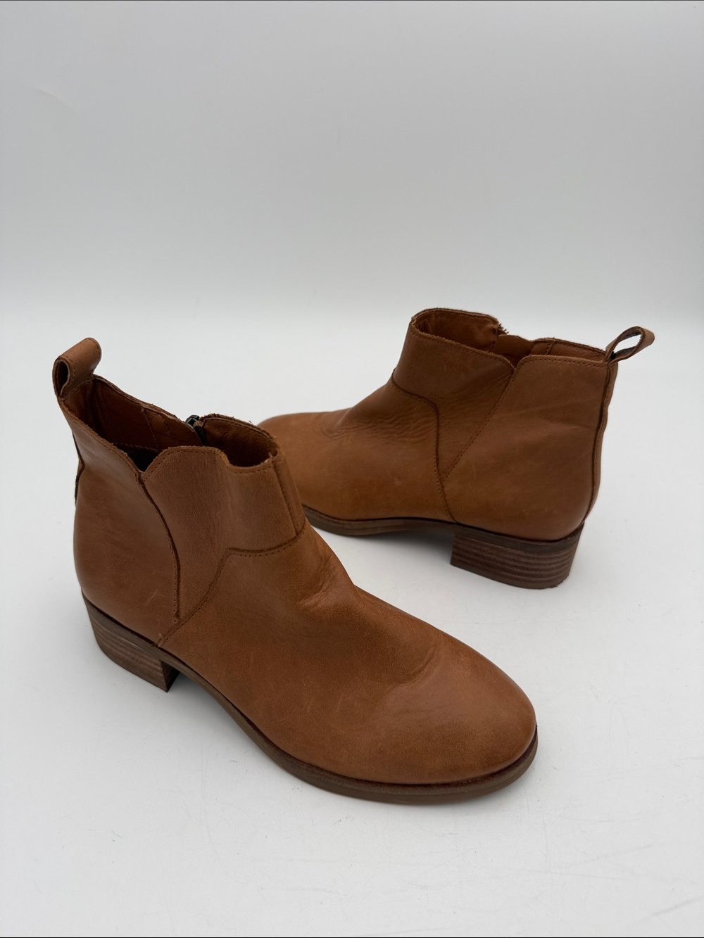 Lucky Brand Chestnut Leather Side-Zip Ankle Booties 6.5M casual fall winter y2k